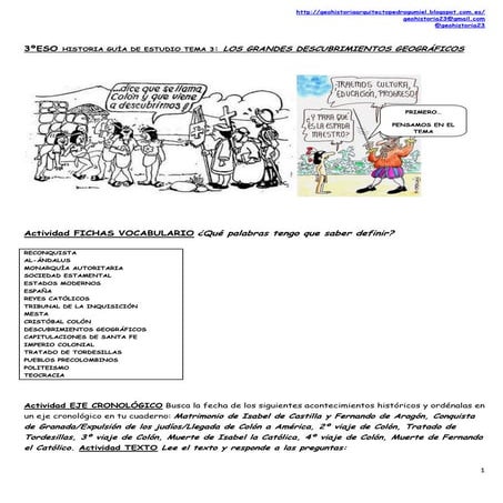 3ºESO Guía de estudio tema 3 Grandes descubrimientos geográficos