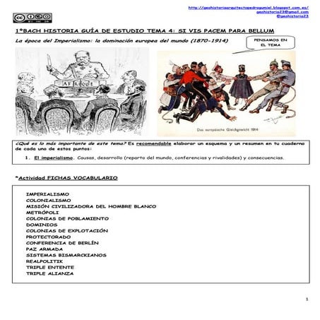 1ºBACH HISTORIA Guía de estudio tema 4 Imperialismo: Si vis pacem para bellum
