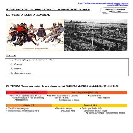 4ºESO Guía de estudio tema 5 Primera Guerra Mundial