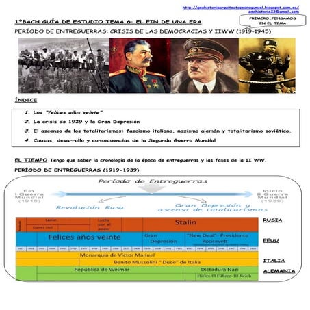 1ºBACH Guía de estudio tema 6 Entreguerras y Segunda Guerra Mundial
