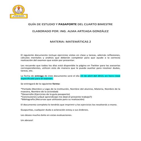 Guía de estudio y pasaporte segundo