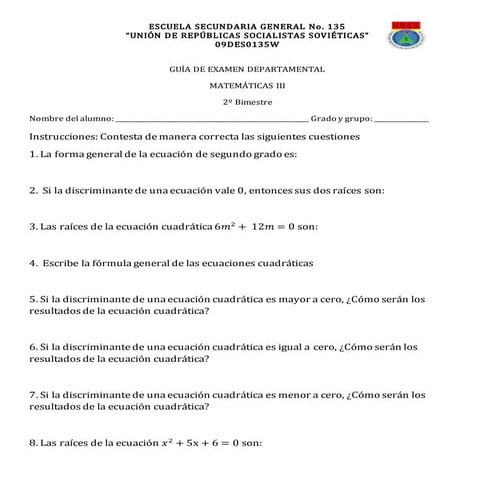 Guía de examen departamental 3o bii