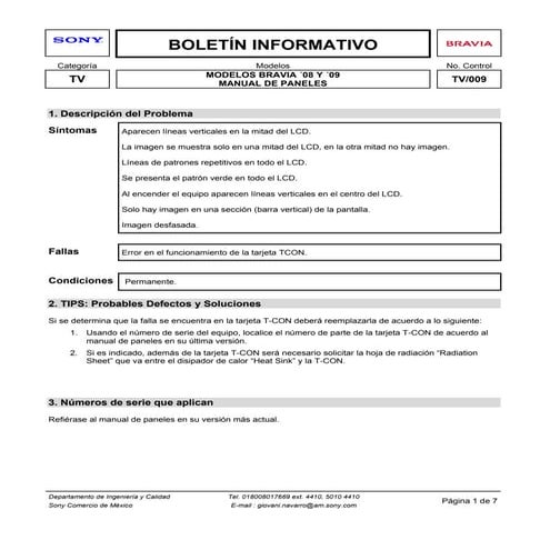 Guía de fallas de la tarjeta t con  t vs lcd sony  bravia