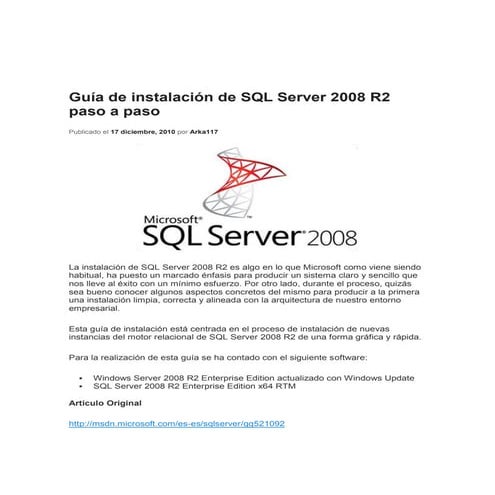 Guía de instalación de sql server 2008 r2 paso a paso