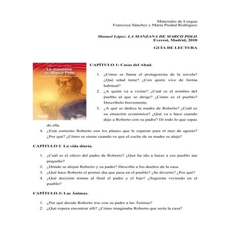 Guía de lectura la manzana de marco polo