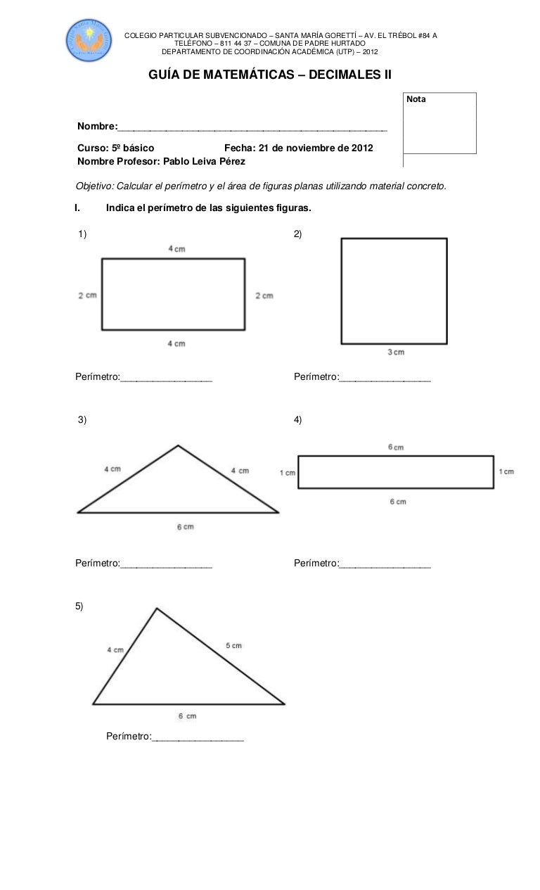 Guía de matemáticas perimetro area
