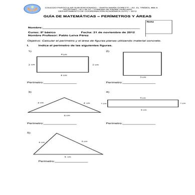Guía de matemáticas perimetro area
