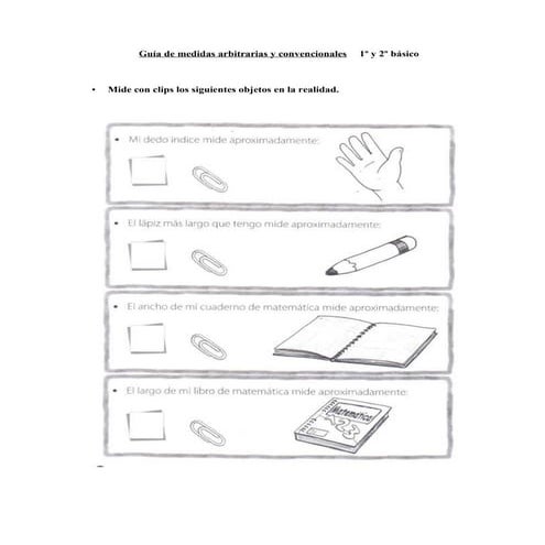 Guía de medidas arbitrarias y convencionales1º y 2º básico