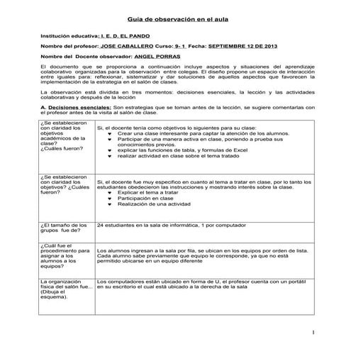 Guía de observación en el aula