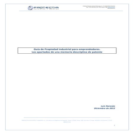 Guía de PI para emprendedores. Los apartados de una memoria descriptiva de patente