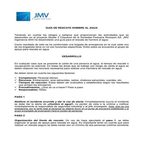 Guía de rescate hombre al agua