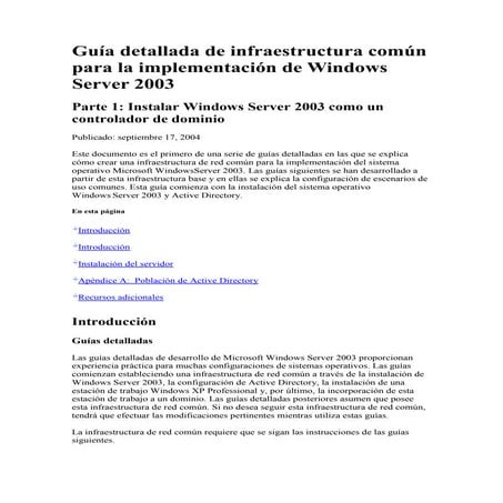 Guía detallada de infraestructura común para la implementación de windows server 2003
