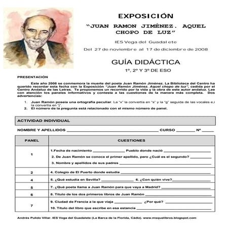 Guías didácticas exposición itinerante "Juan Ramón Jiménez. Aquel chopo de lu...