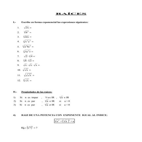 Guía ejercicios operatoria de raices, racionalización, ecuaciones irracionales