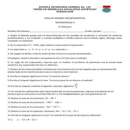 Guía examen departamental 2o bii