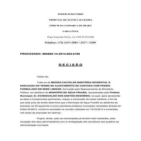 Água Fria - Justiça barra exoneração servidores