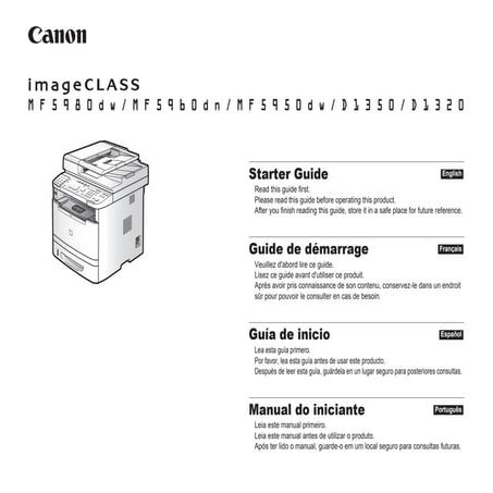 Guía inicio impresora multifuncional marca canon mf5960,mf5950,d1350,d1320