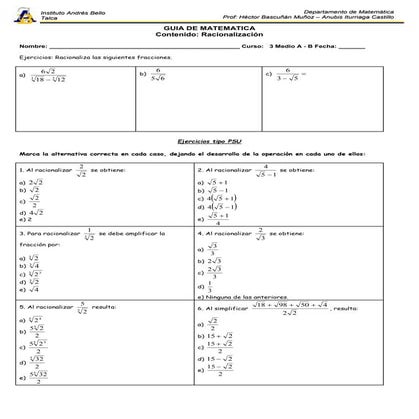 Guía matemática racionalización