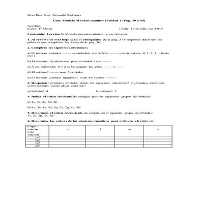 Guía modelo mecanocuántico 1° medio
