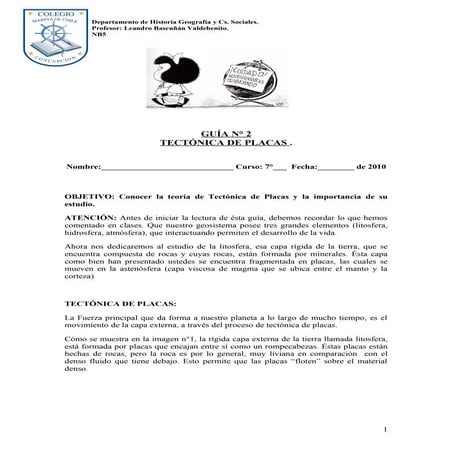 Guía n 2 deriva continental 7 basico