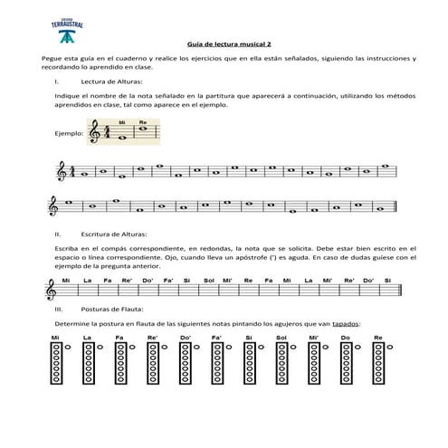 Guía nº 2. Lectura Musical. Lectura de alturas en Llave de sol.