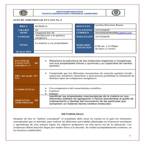 Guía No. 1 la materia y sus propiedades. grado 10. Carolina. - copia.docx