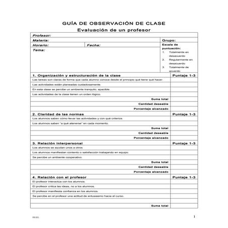 Guía para la observación de un profesor en clase