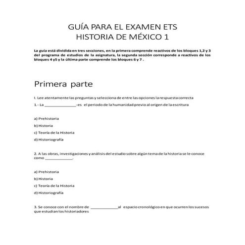 Guía para el examen extraordinario historia de méxico 1