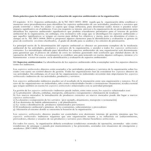 Guía para la identificación y evaluación de aspectos ambientales en la organi...