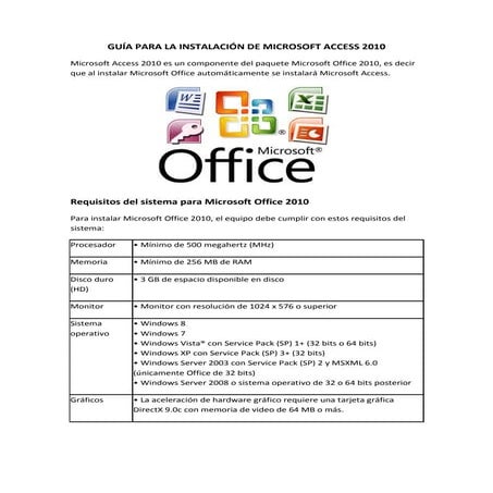 Guía para la instalación de Microsoft Access 2010