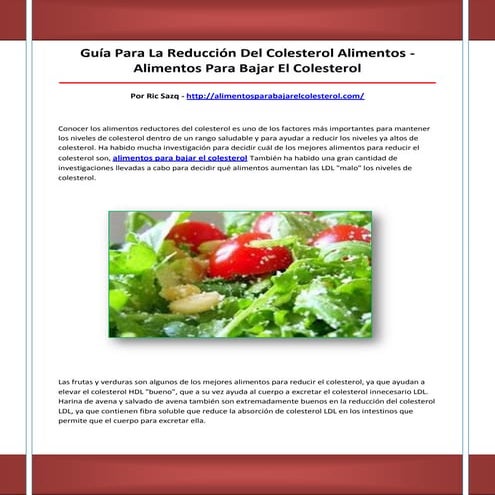 Guía para la reducción del colesterol alimentos