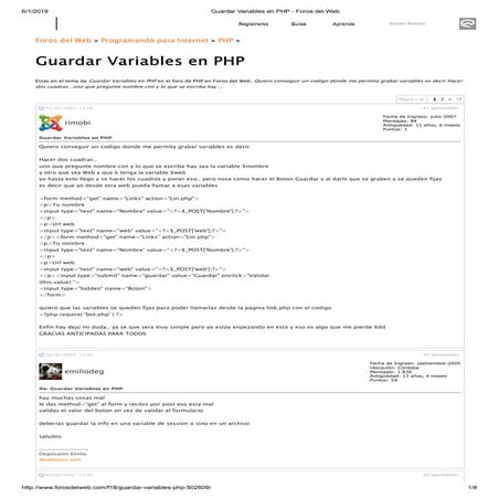 Guardar variables en php foros del web | PDF