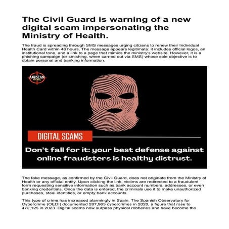 Civil Guard Alerts on New Ministry of Health SMS Phishing Scam | PDF