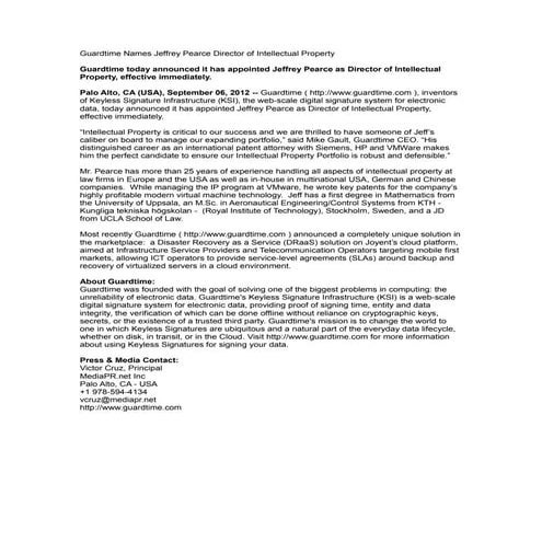 Guardtime Names Jeffrey Pearce Director of Intellectual Property