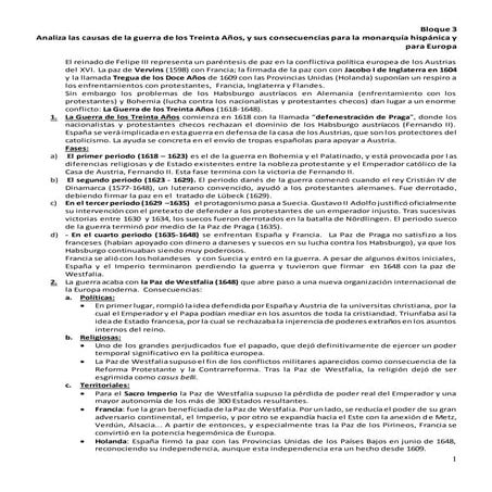 Bloque 3. Analiza las causas de la guerra de los Treinta Años, y sus consecuencias para la monarquía hispánica y para Europa