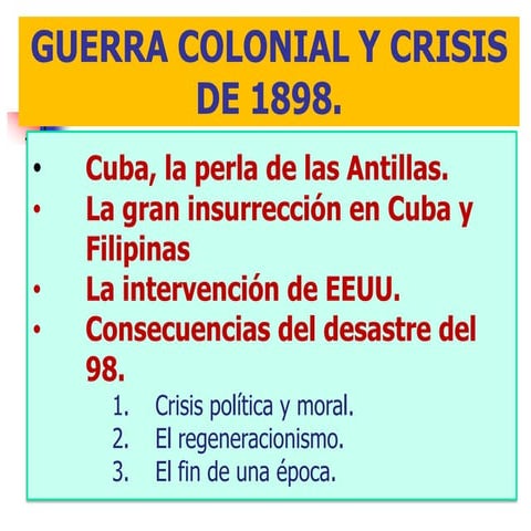 Guerra colonial y crisis de 1898
