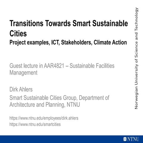 Transitions Towards Smart Sustainable Cities. Project examples, ICT, Stakehol...