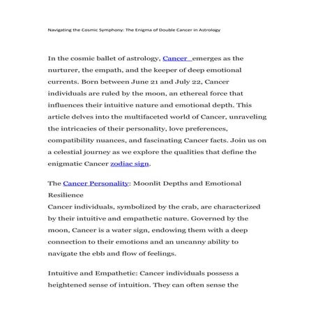 Navigating the Cosmic Symphony: The Enigma of Double Cancer in Astrology