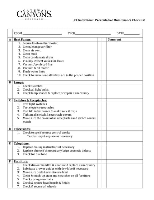 Hotel inspection checklist | PDF