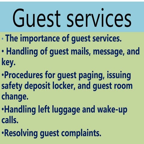 Services Provided to Guests by Front Office in large, luxury hotels