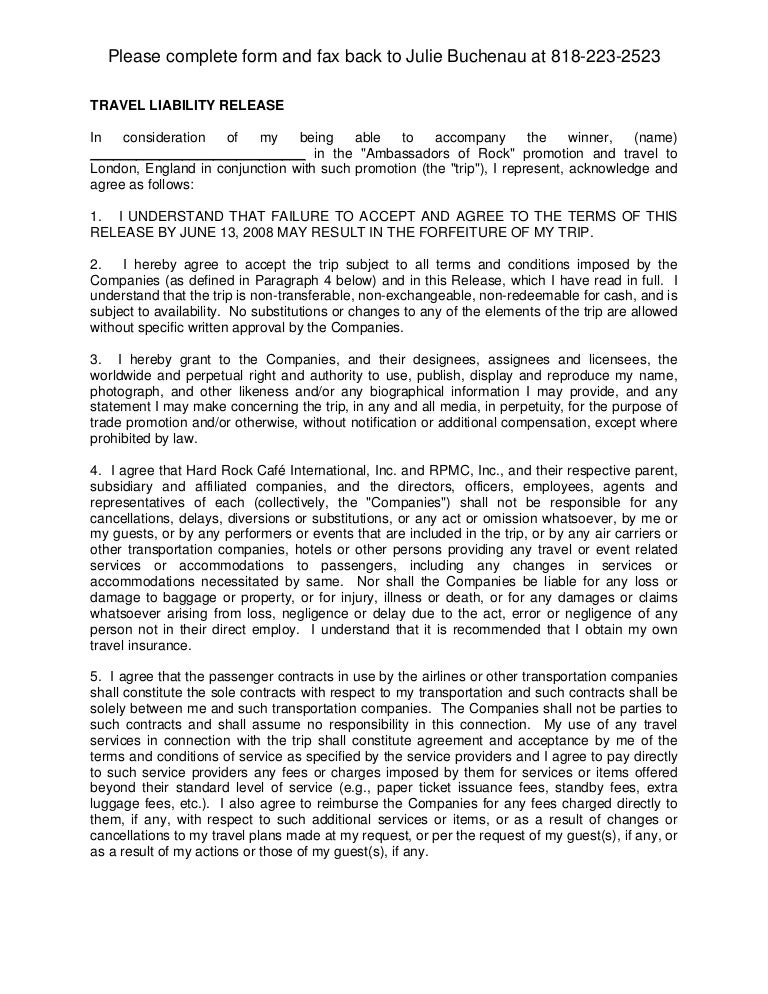 Guest Travel Liability Release