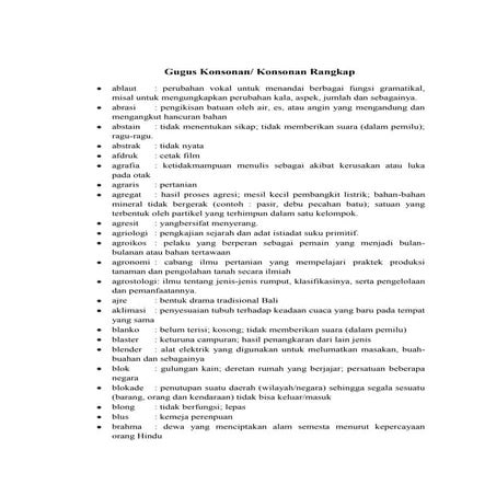 Contoh-contoh Gugus Konsonan