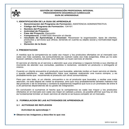 GUIA 1 ATENCIÓN AL CLIENTE ORGANIZACIONAL, TIPOS DE CLIENTESpdf