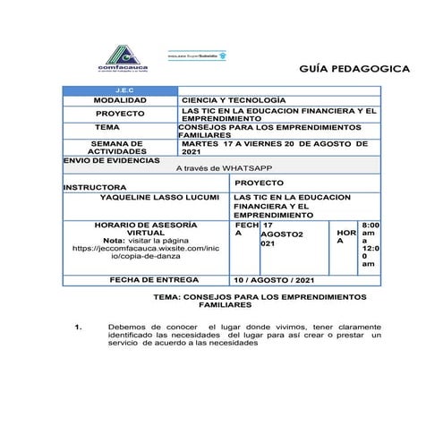 Guia 24 emprendimiento familiares seguin necesidades de la zona | PDF
