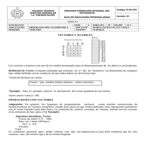 Guia 2 vectores y matrices programacion 11