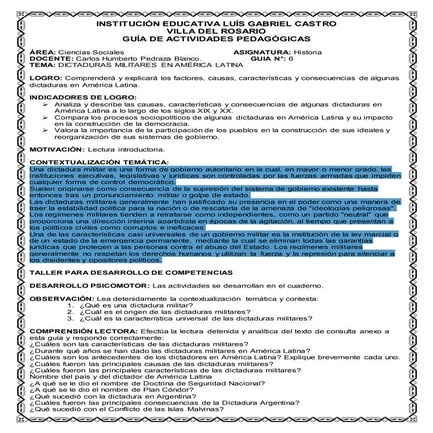 Guia 6 dictaduras militares en américa latina ciencias sociales 10° colcastro...