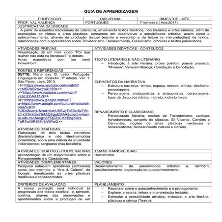 Guia de aprendizagem Português ensino médio