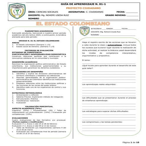 GUÍA DE APRENDIZAJE #01 EL ESTADO COLOMBIANO