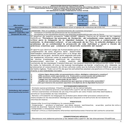 Guia de aprendizaje 11 2do periodo humanidades