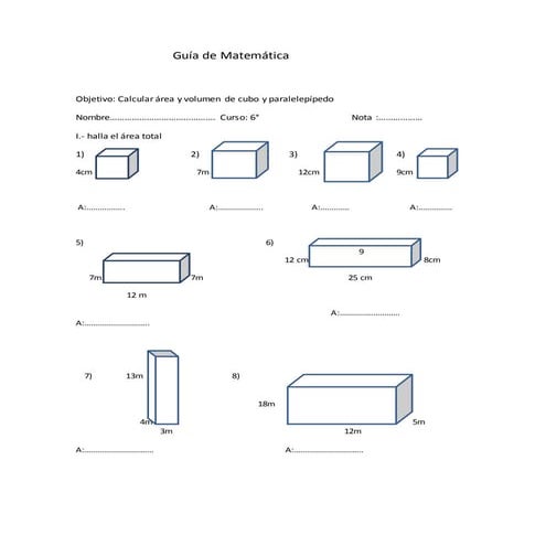 Guia de  area y volumen